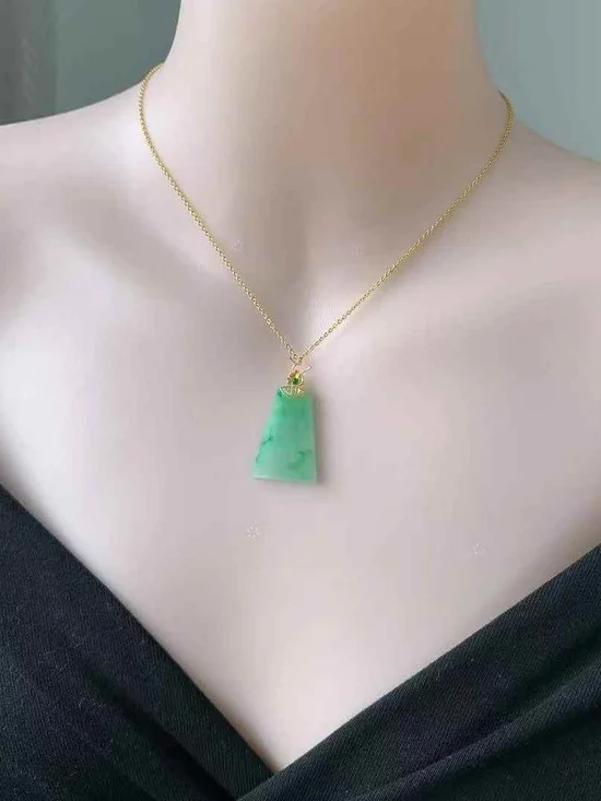 Untreated Floating Green Jade Pendant with 18k Gold Accent Cerified Type A - Picture 3 of 3
